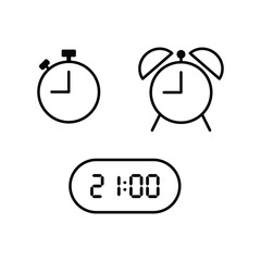 Simple vector illustration of 21 o'clock, timer and 21 o'clock alarm