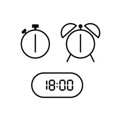 Simple vector illustration of 18 o'clock, timer and 18 o'clock alarm