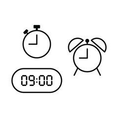 Simple vector illustration of 9 o'clock, timer and 9 o'clock alarm