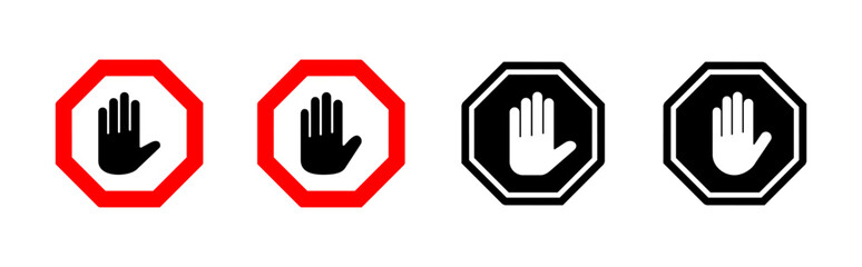 Stop icon set. stop road sign. hand stop icon vector
