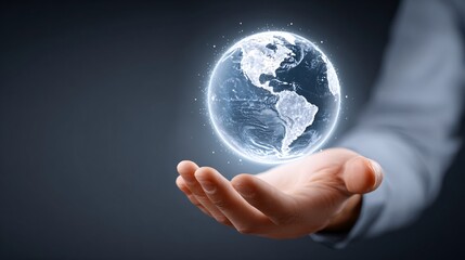 Global connectivity hands-on earth visualization digital realm conceptual art futuristic perspective