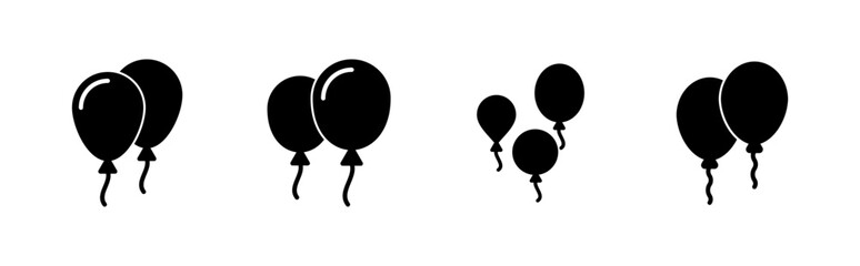 Balloon icon set. party balloon icon decoration birthday vector. Balloon black silhouette icon