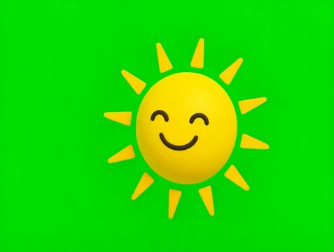 Smiling Cartoon Yellow Sun with Rays and Happy Face on Bright Green Background Animation