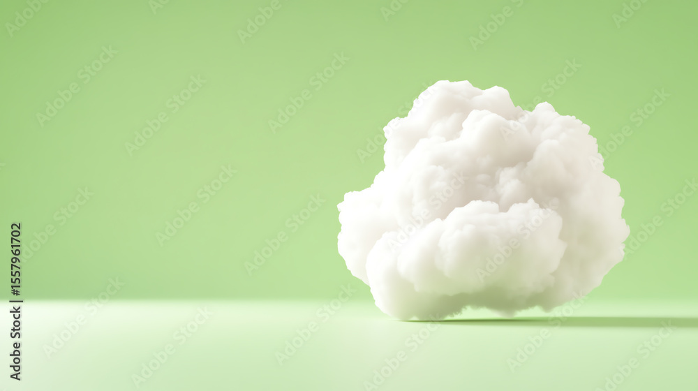 Poster a soft white cloud floats gently against a smooth green backdrop, evoking a serene and tranquil atmo