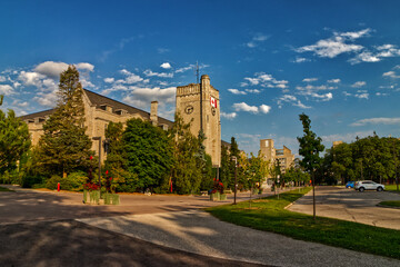 10 Aug 2024 - University of Guelph, ON, Canada. The university buildings seen from the main entrance of the university.