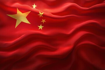 Close-up of a red fabric flag with one large star and four smaller stars arranged in a semicircle, with visible folds creating depth and shadows