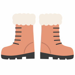 Flat vector boots illustration in warm tones, with cozy fur trim—perfect for winter fashion, cold weather gear, and travel-themed compositions.