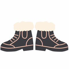 Flat vector boots illustration in warm tones, with cozy fur trim—perfect for winter fashion, cold weather gear, and travel-themed compositions.