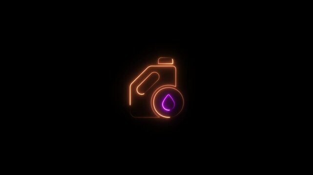 Glowing neon engine-oil icon animation black background. 4K Video motion graphic animation.