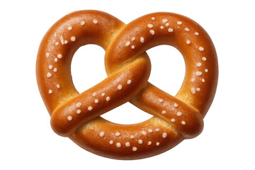Golden brown pretzel displaying coarse salt crystals, sharp focus with transparent studio backdrop