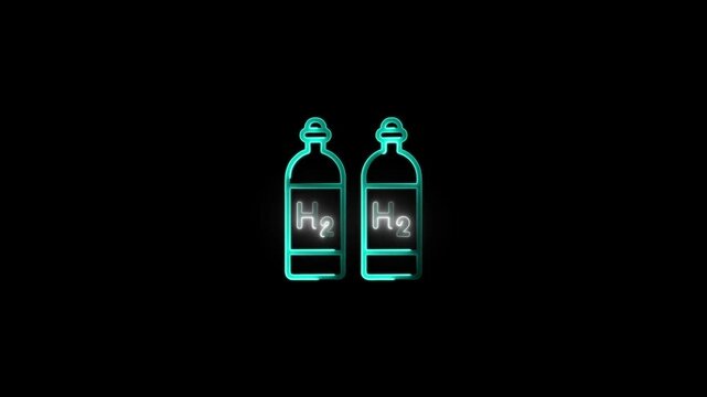 Glowing neon fuel icon animation black background. 4K Video motion graphic animation.