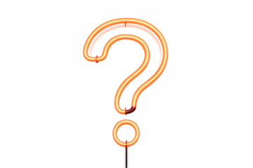 Bright orange neon question mark glowing on a transparent background, perfect for adding a touch of mystery to any project
