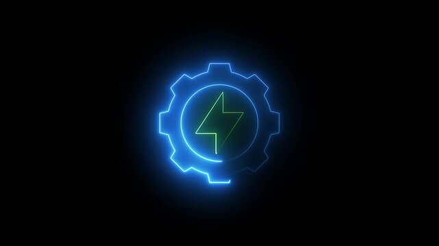 Glowing neon hydro-power icon animation black background. 4K Video motion graphic animation.sunlight hydro Power icon, solar energy sunlight icon, energy of sun, solar energy icon.