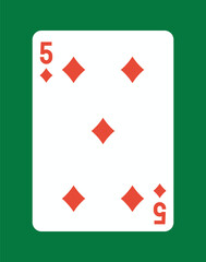 Five of Diamonds playing card design. Vector illustration