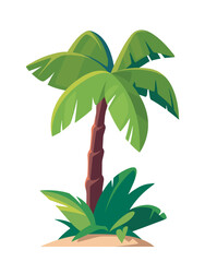 Tropical palm tree on sand island. Vector illustration