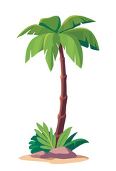 Tropical palm tree with green leaves. Vector illustration
