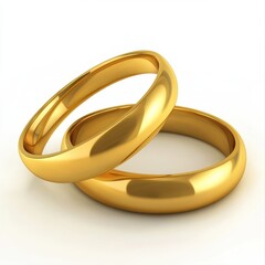 Two Polished Gold Wedding Bands on White Background