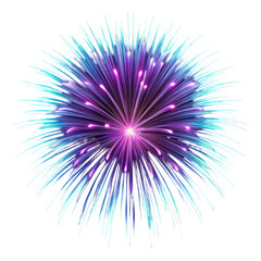 A vibrant explosion of purple and blue fireworks, radiating colorful sparks against a dark background, creating a festive and celebratory mood.