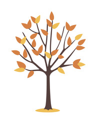 Autumn tree with falling leaves. Vector illustration