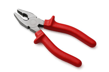 Obraz premium Combination pliers featuring red handles, cutting wires and gripping objects against transparent backdrop, serving professional maintenance needs