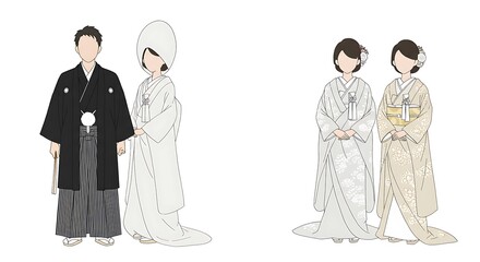 Traditional japanese wedding attire illustration