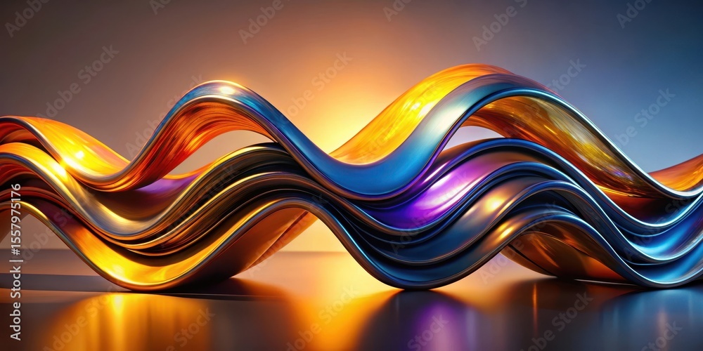 Canvas Prints abstract gold and blue metallic wave design fluid curves and reflective surface