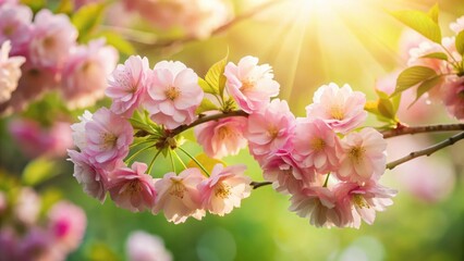 Fototapeta premium Delicate Pink Blossoms Illuminated by Warm Sunlight on a Spring Day