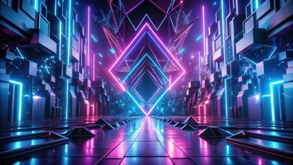 Futuristic Neon Corridor A Virtual Realm of Glowing Lines and Geometric Structures
