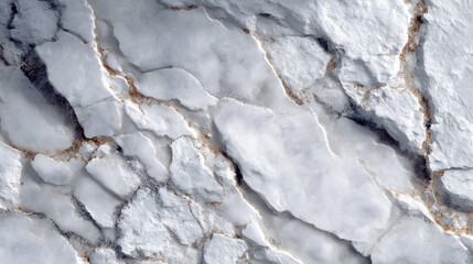 Fragmented Ice Terrain: A mesmerizing high-angle shot showcasing the raw beauty of a vast ice expanse, marked by intriguing fractures and a mosaic of textures, inviting exploration.