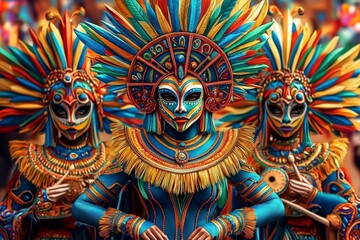 Samba Dancers Radiating Joy with Masks and Costumes
