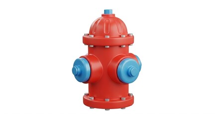 Fototapeta premium 3D Render of a Red and Blue Fire Hydrant Against a White Background, a Detailed Model Showing Realistic Texture and Design