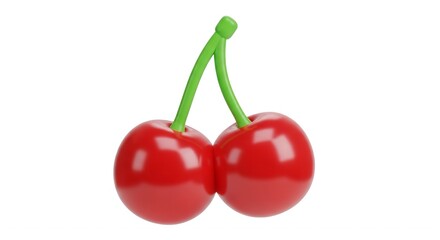 A Pair of Shiny Red Cherries  Isolated on White Background Delicious Summer Fruit 3D Render