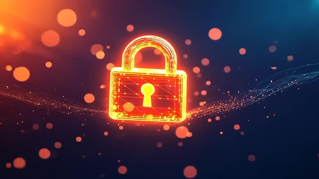 Glowing digital lock symbolizing security and privacy in a futuristic, tech-inspired background