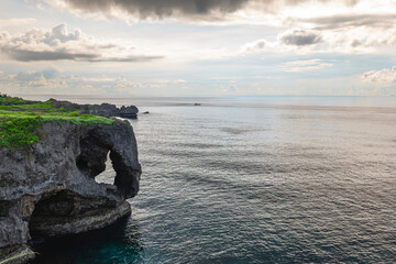 Scenery of Cape Manzamo, a scenic rock formation on Okinawa, Japan.