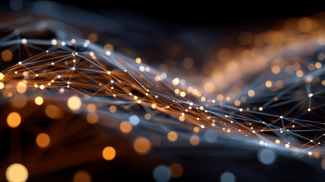 Digital Network Brilliance: A mesmerizing abstract rendering of interconnected digital networks, showcasing intricate patterns of glowing dots and lines.