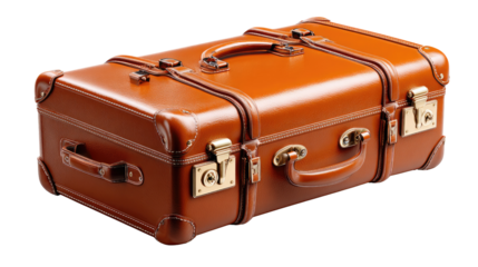 Vintage Leather Suitcase: A detailed studio shot showcases a classic brown leather suitcase, capturing the essence of travel and nostalgia with its timeless design and sturdy build.