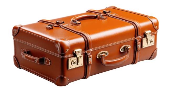 Vintage Leather Suitcase: A detailed studio shot showcases a classic brown leather suitcase, capturing the essence of travel and nostalgia with its timeless design and sturdy build.