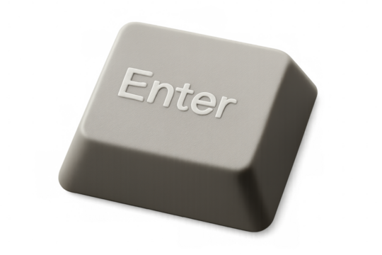 Gray enter key hovering against transparent backdrop, symbolizing digital input and validation processes - Powered by Adobe