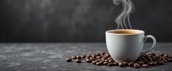 Sleek coffee ad banner with a charcoal gray background