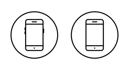 Mobile phone, cellphone icon on circle line. Smartphone, gadget outline sign symbol