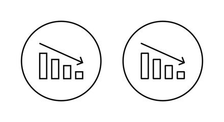 Decline bar chart with downward trend arrow icon. Decrease, loss, and financial drop symbol on circle line