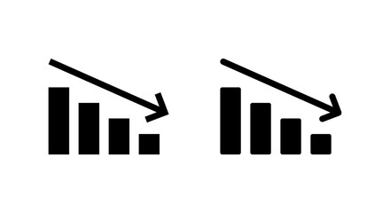 Decline bar chart with downward trend arrow icon. Decrease, loss, and financial crisis sign symbol