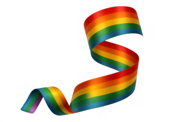 Colorful rainbow ribbon waving on transparent background, symbolizing diversity, inclusion, and lgbtq+ pride
