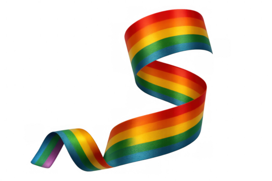 Colorful rainbow ribbon waving on transparent background, symbolizing diversity, inclusion, and lgbtq+ pride