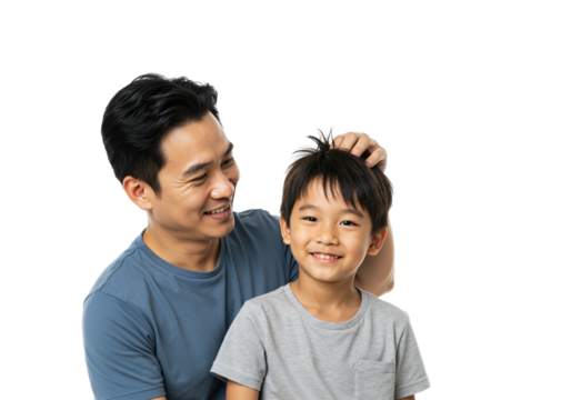 Happy Father and Son Bonding Moment with Playful Expressions and Smiles