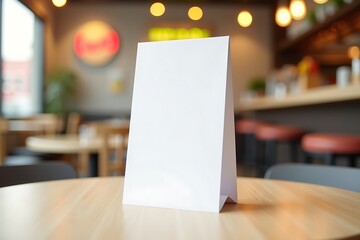 Table tent mockup in restaurant cafe for menu advertisement and marketing promotion display presentation 