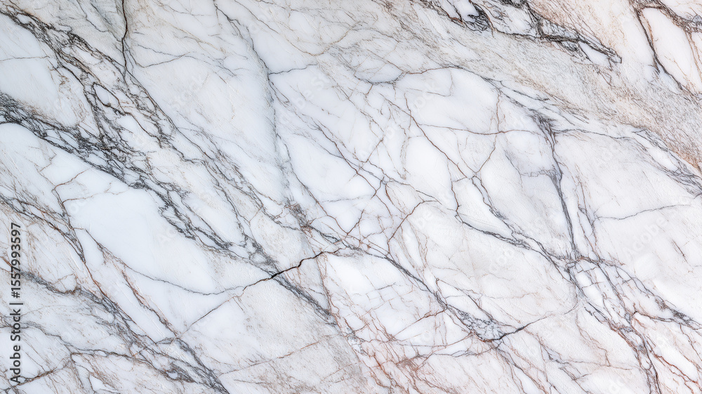 Poster white marble surface with intricate gray and brown veining, showcasing natural and elegant texture. 