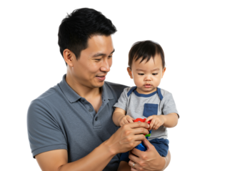 Father and Toddler Playing with Toys in Studio Setting, Positive Parent-Child Bonding Moment