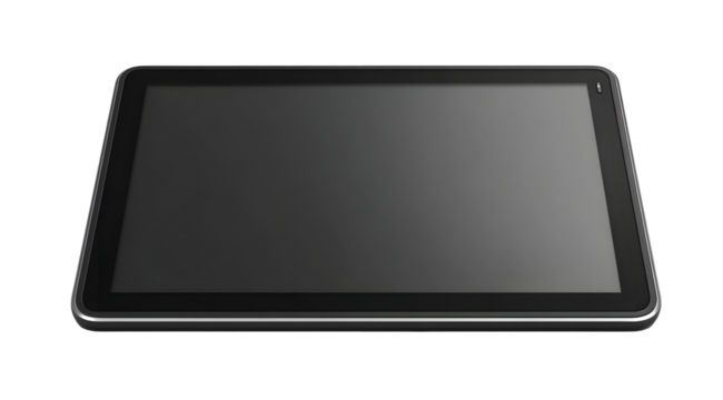 Sleek tablet computer with a blank dark screen, perfect for showcasing apps, websites, or digital content on a minimalist transparent background, silhouette - Powered by Adobe