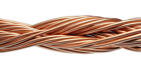 An intricate arrangement of twisted copper wires, showcasing a blend of metallic tones that reflect light beautifully, evoking a sense of modern craftsmanship.